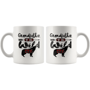 RobustCreative-Strong Grandfather of the Wild One Wolf 1st Birthday - 11oz White Mug red black plaid pajamas Gift Idea