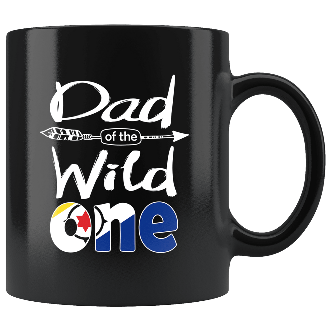 RobustCreative-Bonaire Dad of the Wild One Birthday Bonaire Flag Black 11oz Mug Gift Idea