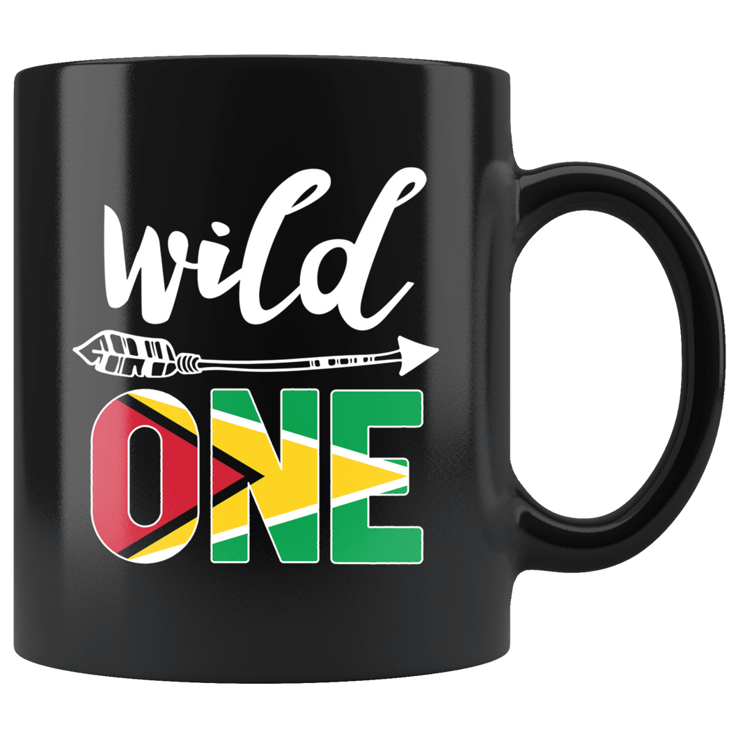 RobustCreative-Guyana Wild One Birthday Outfit 1 Guyanese Flag Black 11oz Mug Gift Idea