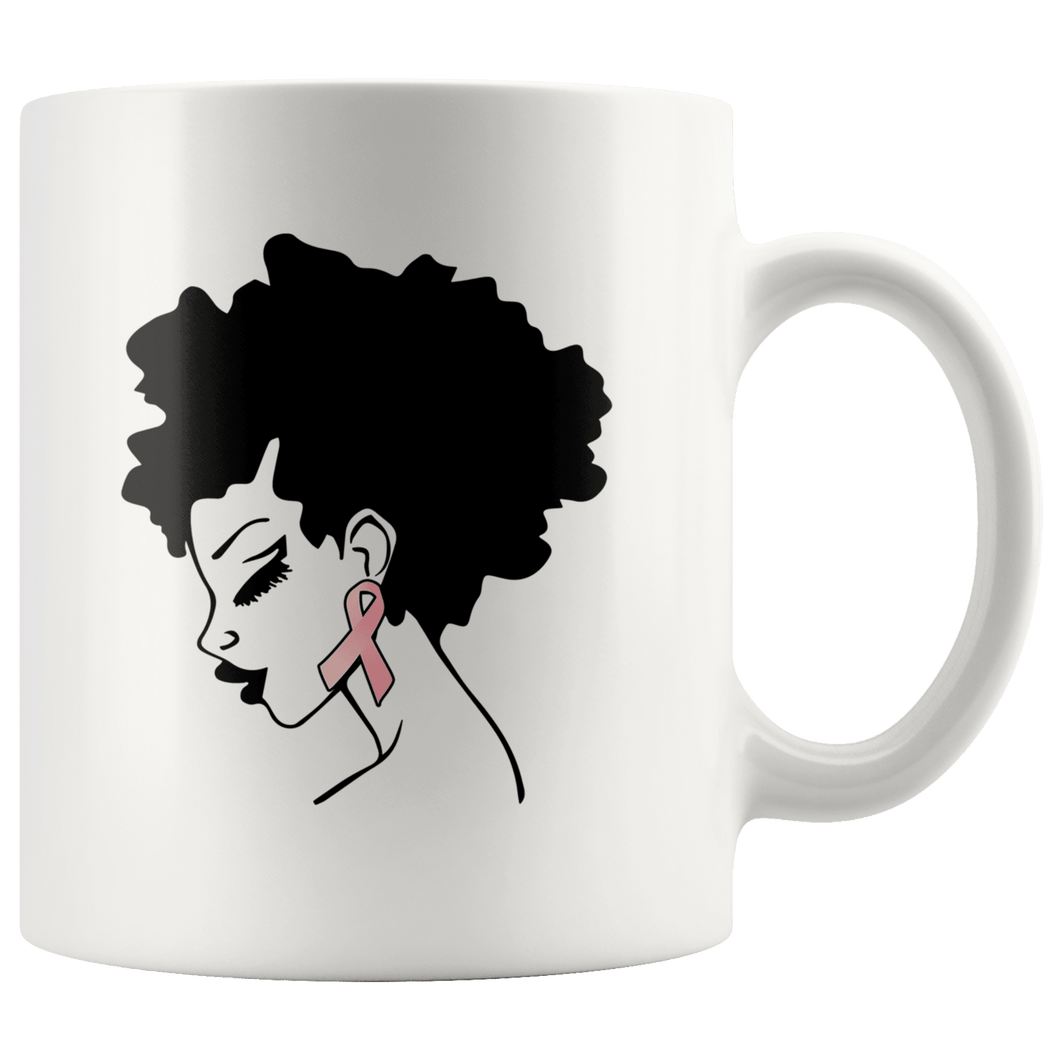 RobustCreative-Breast Cancer Awareness Afro American Survivor - Melanin Poppin' 11oz Funny White Coffee Mug - Black Women Support Black Girl Magic - Friends Gift - Both Sides Printed