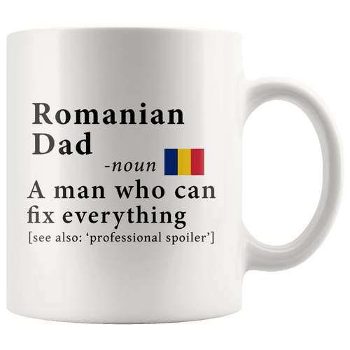 RobustCreative-Romanian Dad Definition Romania Flag Fathers Day - 11oz White Mug family reunion gifts Gift Idea