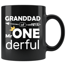 Load image into Gallery viewer, RobustCreative-Granddad of Mr Onederful Crown 1st Birthday Baby Boy Outfit Black 11oz Mug Gift Idea
