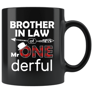 RobustCreative-Brother In Law of Mr Onederful  1st Birthday Buffalo Plaid Black 11oz Mug Gift Idea