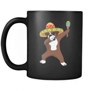 RobustCreative-Dabbing Boxer Dog in Sombrero - Cinco De Mayo Mexican Fiesta - Dab Dance Mexico Party - 11oz Black Funny Coffee Mug Women Men Friends Gift ~ Both Sides Printed