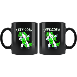 RobustCreative-Lepricorn Dabbing Unicorn Leprechaun Shamrock Kids - 11oz Black Mug lucky paddys pattys day Gift Idea