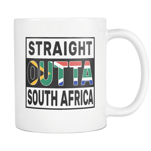 RobustCreative-Straight Outta South Africa - South African Flag 11oz Funny White Coffee Mug - Independence Day Family Heritage - Women Men Friends Gift - Both Sides Printed (Distressed)