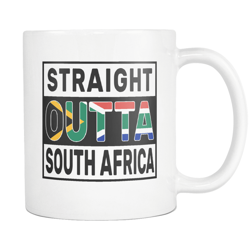 RobustCreative-Straight Outta South Africa - South African Flag 11oz Funny White Coffee Mug - Independence Day Family Heritage - Women Men Friends Gift - Both Sides Printed (Distressed)