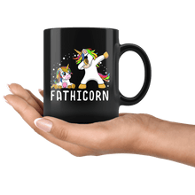 Load image into Gallery viewer, RobustCreative-Fathicorn Unicorn Dad And Baby Fathers Day Birthday Party Black 11oz Mug Gift Idea
