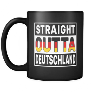 RobustCreative-Straight Outta Deutschland - German Flag 11oz Funny Black Coffee Mug - Independence Day Family Heritage - Women Men Friends Gift - Both Sides Printed (Distressed)