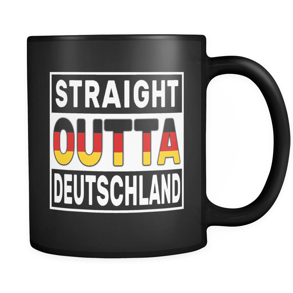 RobustCreative-Straight Outta Deutschland - German Flag 11oz Funny Black Coffee Mug - Independence Day Family Heritage - Women Men Friends Gift - Both Sides Printed (Distressed)
