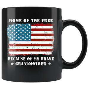 RobustCreative-Home of the Free Grandmother Military Family American Flag - Military Family 11oz Black Mug Retired or Deployed support troops Gift Idea - Both Sides Printed
