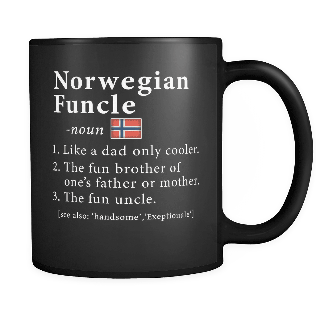 RobustCreative-Norwegian Funcle Definition Fathers Day Gift - Norwegian Pride 11oz Funny Black Coffee Mug - Real Norway Hero Papa National Heritage - Friends Gift - Both Sides Printed