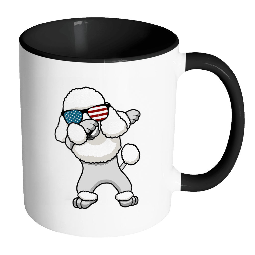 RobustCreative-Dabbing Poodle Dog America Flag - Patriotic Merica Murica Pride - 4th of July USA Independence Day - 11oz Black & White Funny Coffee Mug Women Men Friends Gift ~ Both Sides Printed