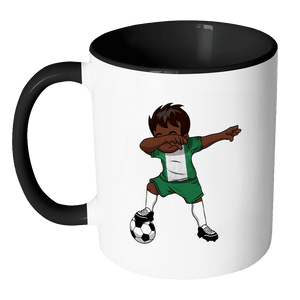 RobustCreative-Dabbing Soccer Boy Nigeria Nigerian Abuja Gifts National Soccer Tournament Game 11oz Black & White Coffee Mug ~ Both Sides Printed