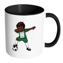 Load image into Gallery viewer, RobustCreative-Dabbing Soccer Boy Nigeria Nigerian Abuja Gifts National Soccer Tournament Game 11oz Black &amp; White Coffee Mug ~ Both Sides Printed
