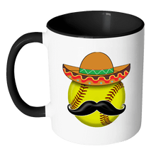 Load image into Gallery viewer, RobustCreative-Funny Softball Mustache Mexican Sports - Cinco De Mayo Mexican Fiesta - No Siesta Mexico Party - 11oz Black &amp; White Funny Coffee Mug Women Men Friends Gift ~ Both Sides Printed
