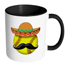 Load image into Gallery viewer, RobustCreative-Funny Softball Mustache Mexican Sports - Cinco De Mayo Mexican Fiesta - No Siesta Mexico Party - 11oz Black &amp; White Funny Coffee Mug Women Men Friends Gift ~ Both Sides Printed
