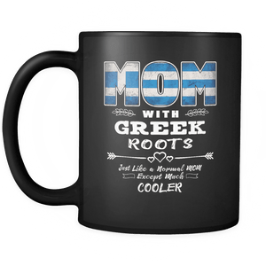 RobustCreative-Best Mom Ever with Greek Roots - Greece Flag 11oz Funny Black Coffee Mug - Mothers Day Independence Day - Women Men Friends Gift - Both Sides Printed (Distressed)
