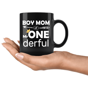 RobustCreative-Boy Mom of Mr Onederful Crown 1st Birthday Baby Boy Outfit Black 11oz Mug Gift Idea