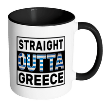 Load image into Gallery viewer, RobustCreative-Straight Outta Greece - Greek Flag 11oz Funny Black &amp; White Coffee Mug - Independence Day Family Heritage - Women Men Friends Gift - Both Sides Printed (Distressed)

