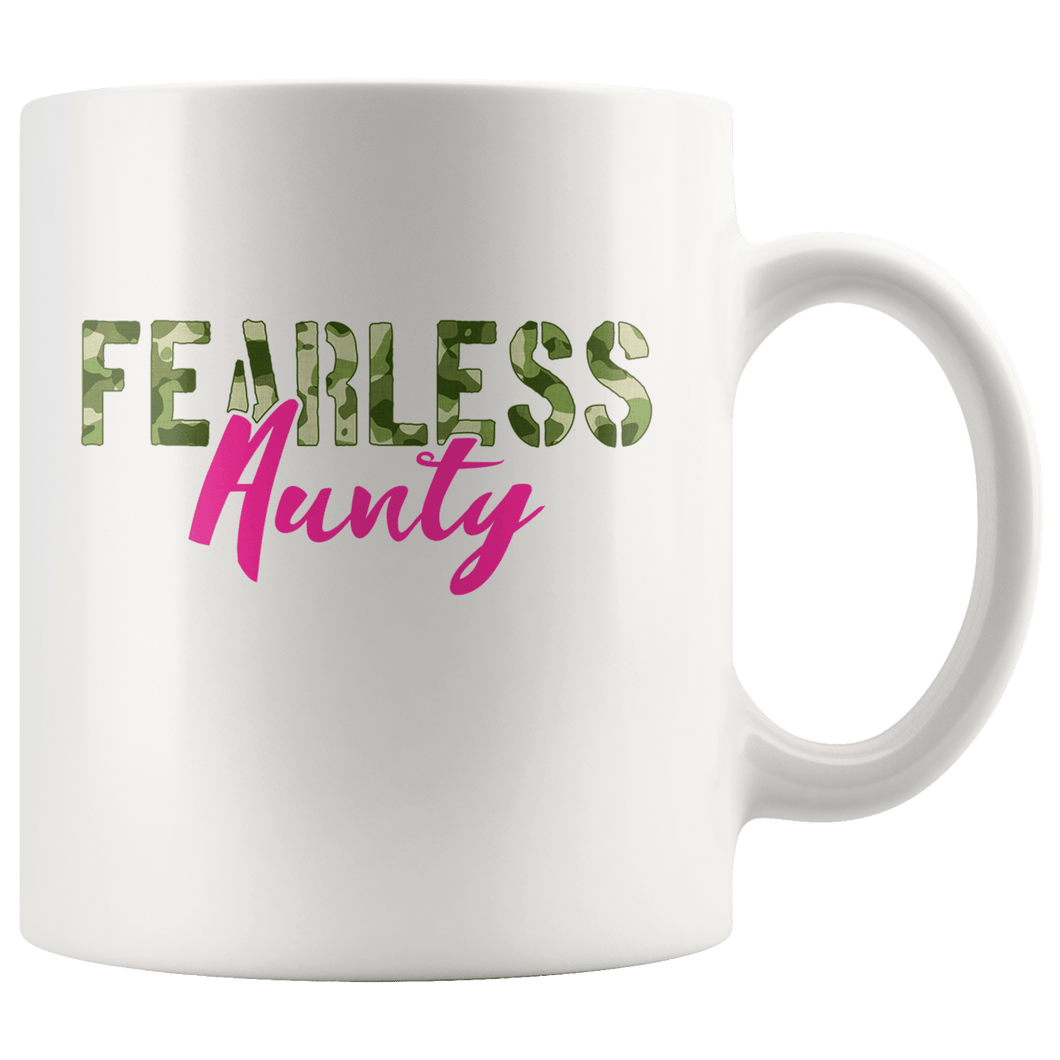 RobustCreative-Fearless Aunty Camo Hard Charger Veterans Day - Military Family 11oz White Mug Retired or Deployed support troops Gift Idea - Both Sides Printed