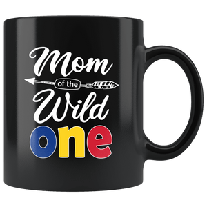 RobustCreative-Romanian Mom of the Wild One Birthday Romania Flag Black 11oz Mug Gift Idea