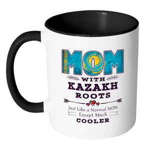 RobustCreative-Best Mom Ever with Kazakh Roots - Kazakhstan Flag 11oz Funny Black & White Coffee Mug - Mothers Day Independence Day - Women Men Friends Gift - Both Sides Printed (Distressed)