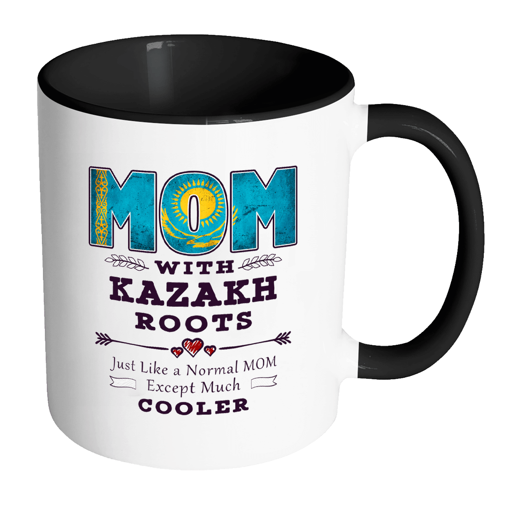 RobustCreative-Best Mom Ever with Kazakh Roots - Kazakhstan Flag 11oz Funny Black & White Coffee Mug - Mothers Day Independence Day - Women Men Friends Gift - Both Sides Printed (Distressed)