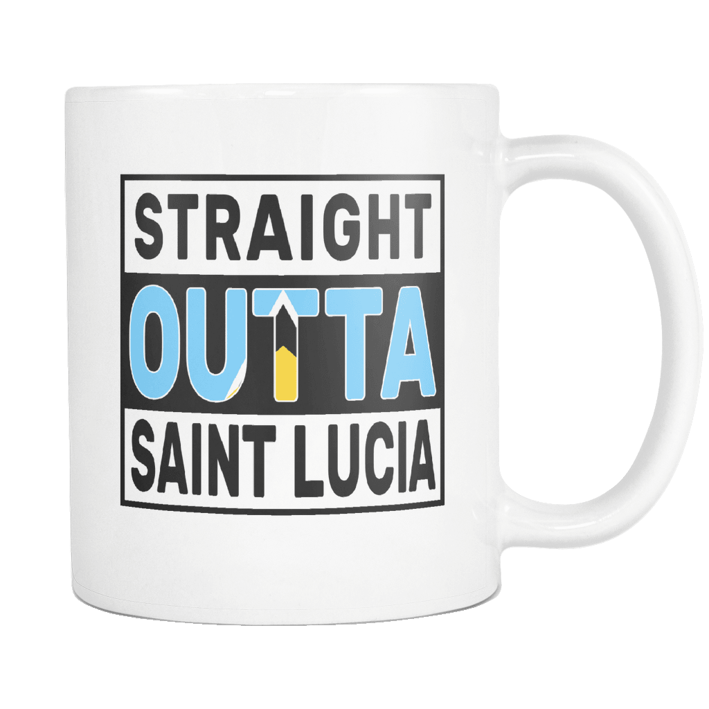 RobustCreative-Straight Outta Saint Lucia - Saint Lucian Flag 11oz Funny White Coffee Mug - Independence Day Family Heritage - Women Men Friends Gift - Both Sides Printed (Distressed)