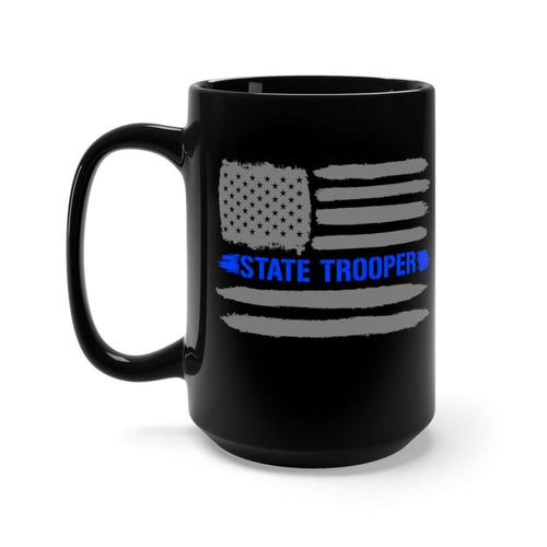 RobustCreative-State Trooper American Flag patriotic Trooper Cop Thin Blue Line Law Enforcement Officer Black Mug 15oz  ~ Both Sides Printed