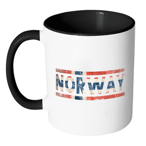 RobustCreative-Retro Vintage Flag Norwegian Norway 11oz Black & White Coffee Mug ~ Both Sides Printed