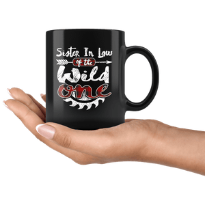 RobustCreative-Sister In Law of the Wild One Lumberjack Woodworker - 11oz Black Mug measure once plaid pajamas Gift Idea