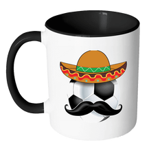 Load image into Gallery viewer, RobustCreative-Funny Soccer Ball Mustache Mexican Sports - Cinco De Mayo Mexican Fiesta - No Siesta Mexico Party - 11oz Black &amp; White Funny Coffee Mug Women Men Friends Gift ~ Both Sides Printed
