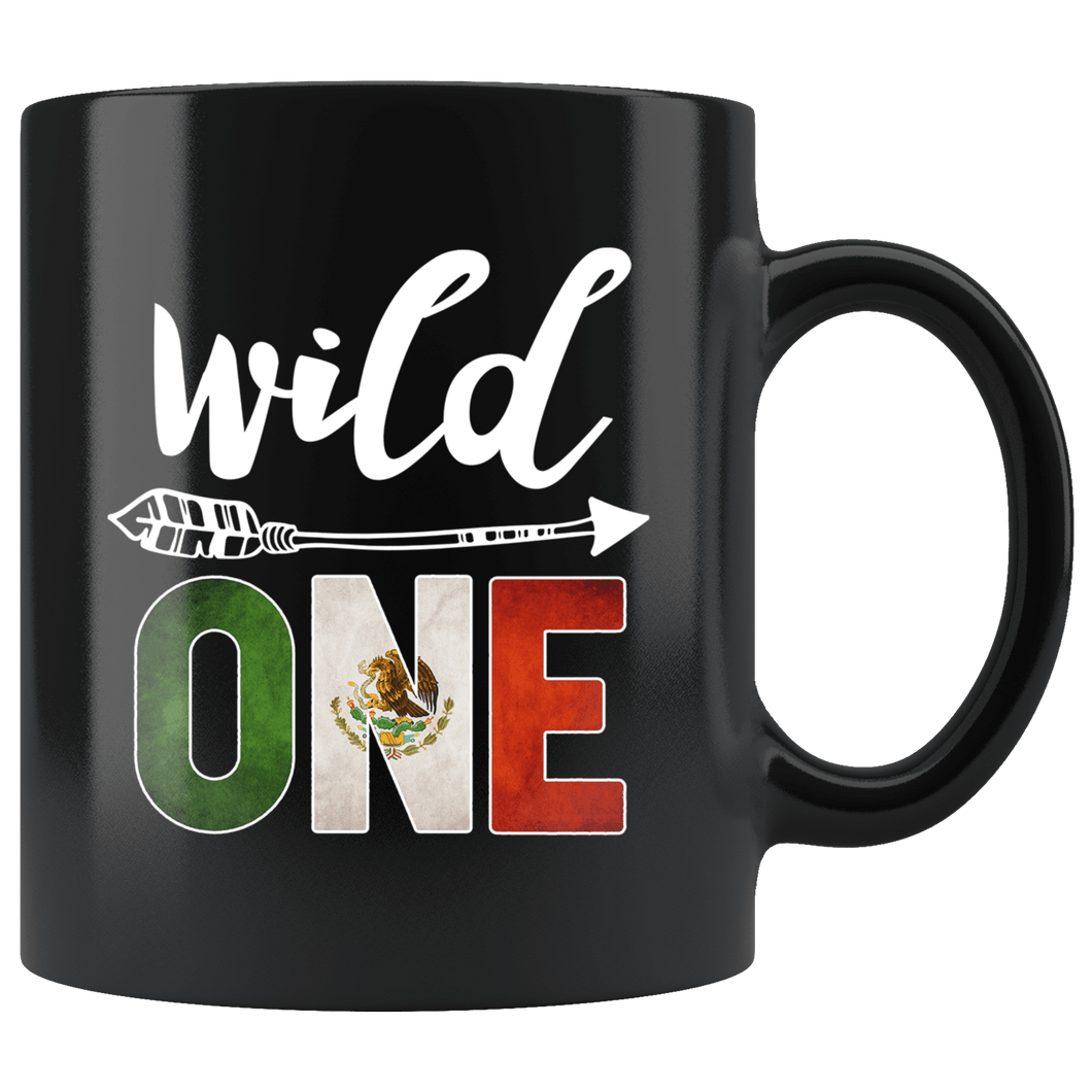RobustCreative-Mexico Wild One Birthday Outfit 1 Mexican Flag Black 11oz Mug Gift Idea