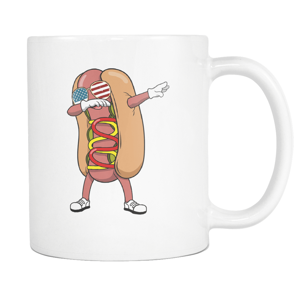 RobustCreative-Dabbing Hotdog BBQ - Merica 11oz Funny White Coffee Mug - American Flag 4th of July Independence Day - Women Men Friends Gift - Both Sides Printed (Distressed)