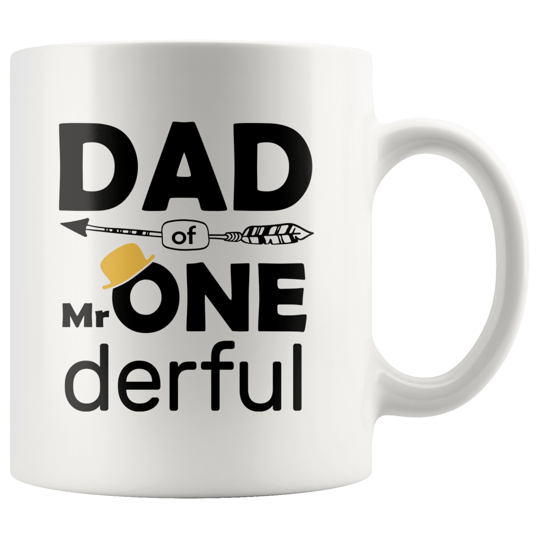RobustCreative-Dad of Mr Onederful  1st Birthday Baby Boy Outfit White 11oz Mug Gift Idea