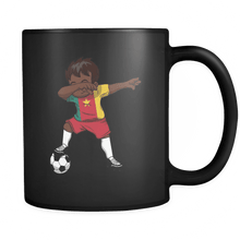 Load image into Gallery viewer, RobustCreative-Dabbing Soccer Boy Cameroon Cameroonian Yaounde Gifts National Soccer Tournament Game 11oz Black Coffee Mug ~ Both Sides Printed
