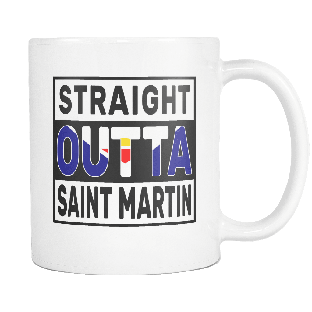 RobustCreative-Straight Outta Saint Martin - St. Martiner Flag 11oz Funny White Coffee Mug - Independence Day Family Heritage - Women Men Friends Gift - Both Sides Printed (Distressed)