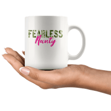 Load image into Gallery viewer, RobustCreative-Fearless Aunty Camo Hard Charger Veterans Day - Military Family 11oz White Mug Retired or Deployed support troops Gift Idea - Both Sides Printed
