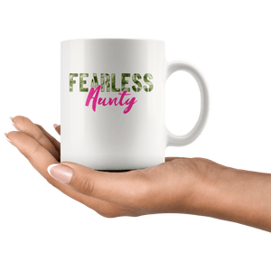 RobustCreative-Fearless Aunty Camo Hard Charger Veterans Day - Military Family 11oz White Mug Retired or Deployed support troops Gift Idea - Both Sides Printed