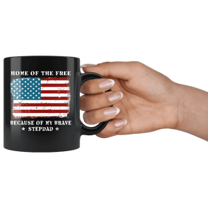 RobustCreative-Home of the Free Stepdad USA Patriot Family Flag - Military Family 11oz Black Mug Retired or Deployed support troops Gift Idea - Both Sides Printed