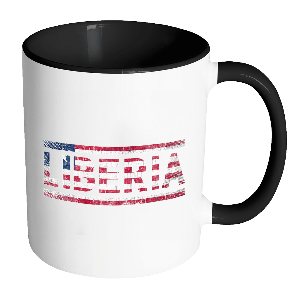 RobustCreative-Retro Vintage Flag Liberian Liberia 11oz Black & White Coffee Mug ~ Both Sides Printed