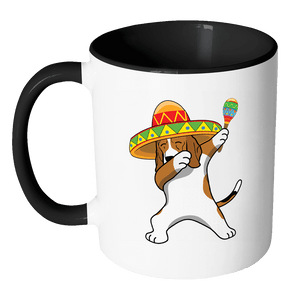 RobustCreative-Dabbing Beagle Dog in Sombrero - Cinco De Mayo Mexican Fiesta - Dab Dance Mexico Party - 11oz Black & White Funny Coffee Mug Women Men Friends Gift ~ Both Sides Printed