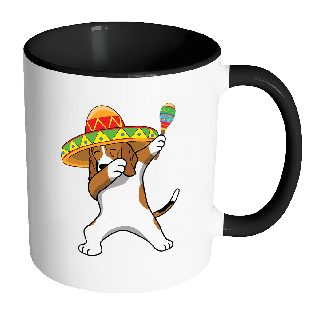 RobustCreative-Dabbing Beagle Dog in Sombrero - Cinco De Mayo Mexican Fiesta - Dab Dance Mexico Party - 11oz Black & White Funny Coffee Mug Women Men Friends Gift ~ Both Sides Printed