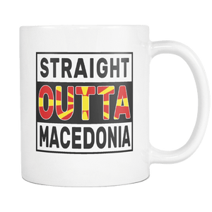 RobustCreative-Straight Outta Macedonia - Macedonian Flag 11oz Funny White Coffee Mug - Independence Day Family Heritage - Women Men Friends Gift - Both Sides Printed (Distressed)