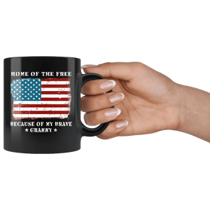 RobustCreative-Home of the Free Granny USA Patriot Family Flag - Military Family 11oz Black Mug Retired or Deployed support troops Gift Idea - Both Sides Printed