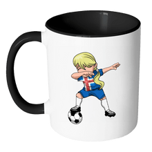 Load image into Gallery viewer, RobustCreative-Icelander Dabbing Soccer Girl - Soccer Pride - Iceland Flag Gift Iceland Football Gift - 11oz Black &amp; White Funny Coffee Mug Women Men Friends Gift ~ Both Sides Printed
