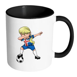 RobustCreative-Icelander Dabbing Soccer Girl - Soccer Pride - Iceland Flag Gift Iceland Football Gift - 11oz Black & White Funny Coffee Mug Women Men Friends Gift ~ Both Sides Printed