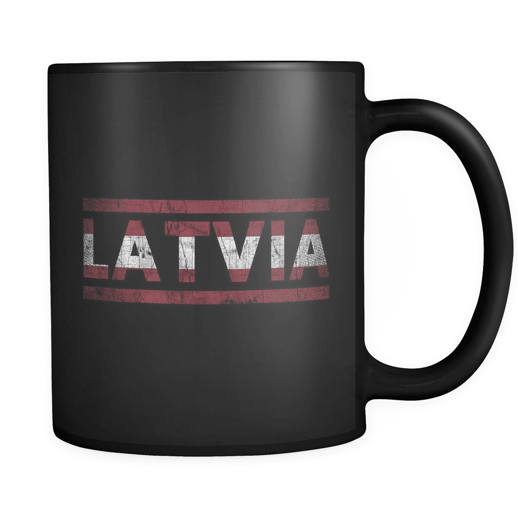 RobustCreative-Retro Vintage Flag Latvian Latvia 11oz Black Coffee Mug ~ Both Sides Printed