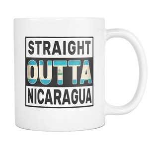 RobustCreative-Straight Outta Nicaragua - Nicaraguan Flag 11oz Funny White Coffee Mug - Independence Day Family Heritage - Women Men Friends Gift - Both Sides Printed (Distressed)